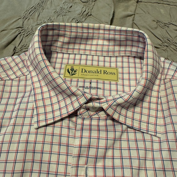 Donald Ross golf shirt. Size small. White with blue and red checks. - Picture 3 of 6